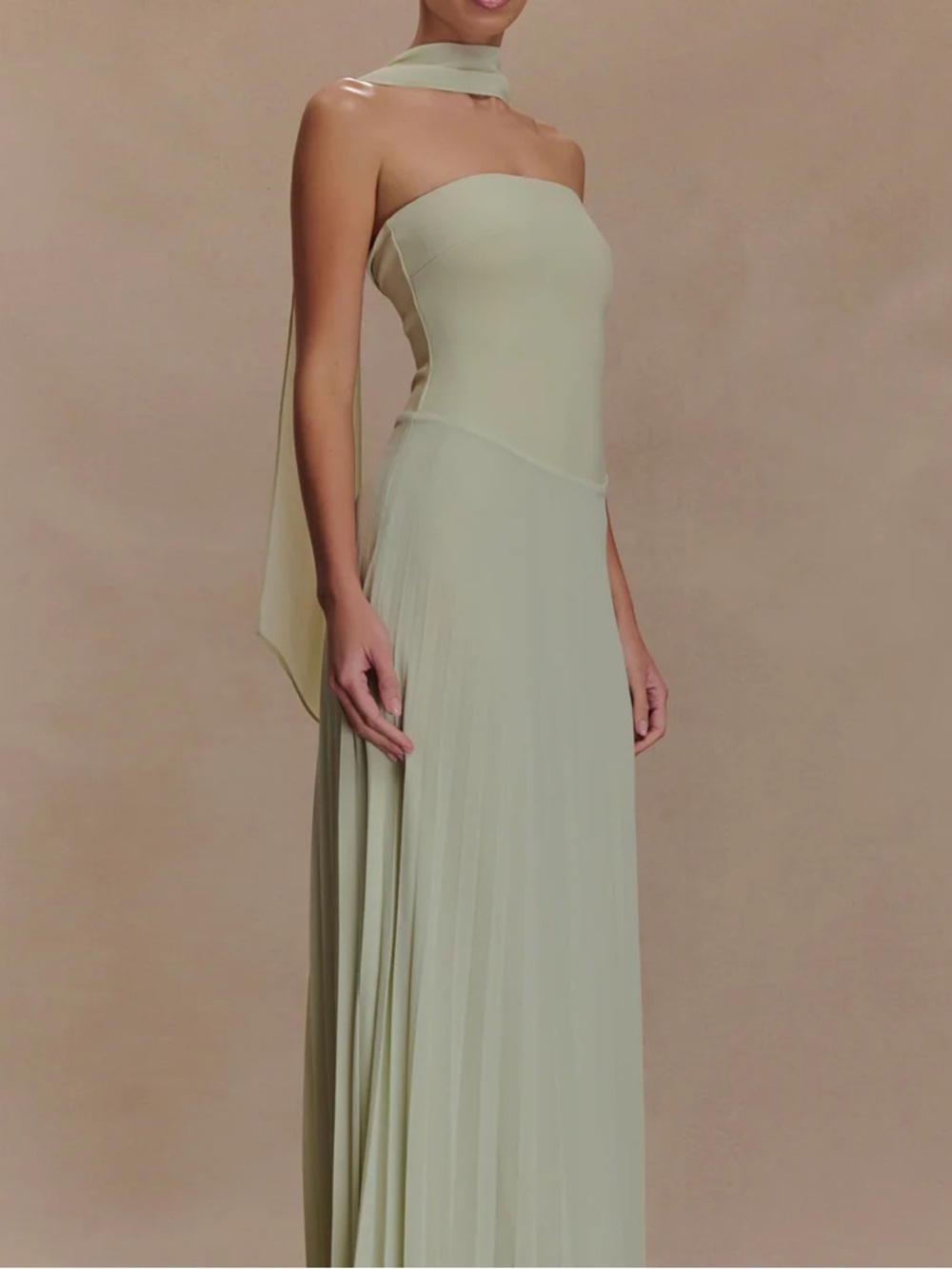 Meshki Strapless Pleated Maxi Dress in Sage Green Caira - Picture 3 of 4